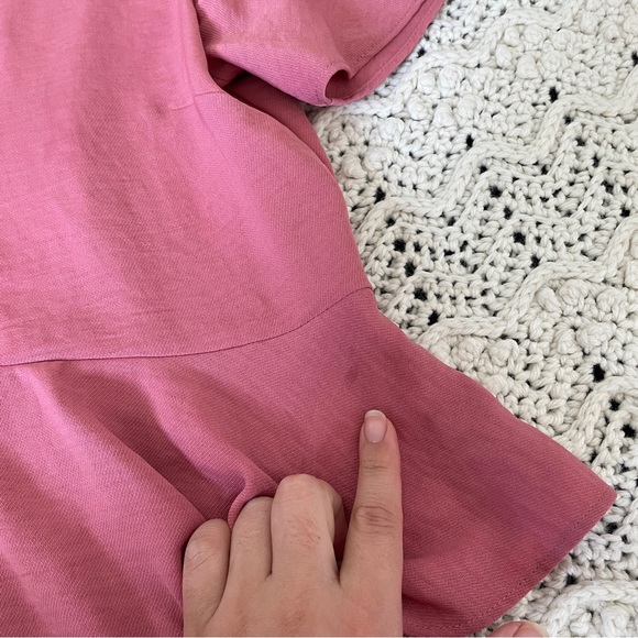 Topshop Peplum Button Down Flutter Short Sleeve Blouse Top Pink (Size 4) date - Picture 8 of 8